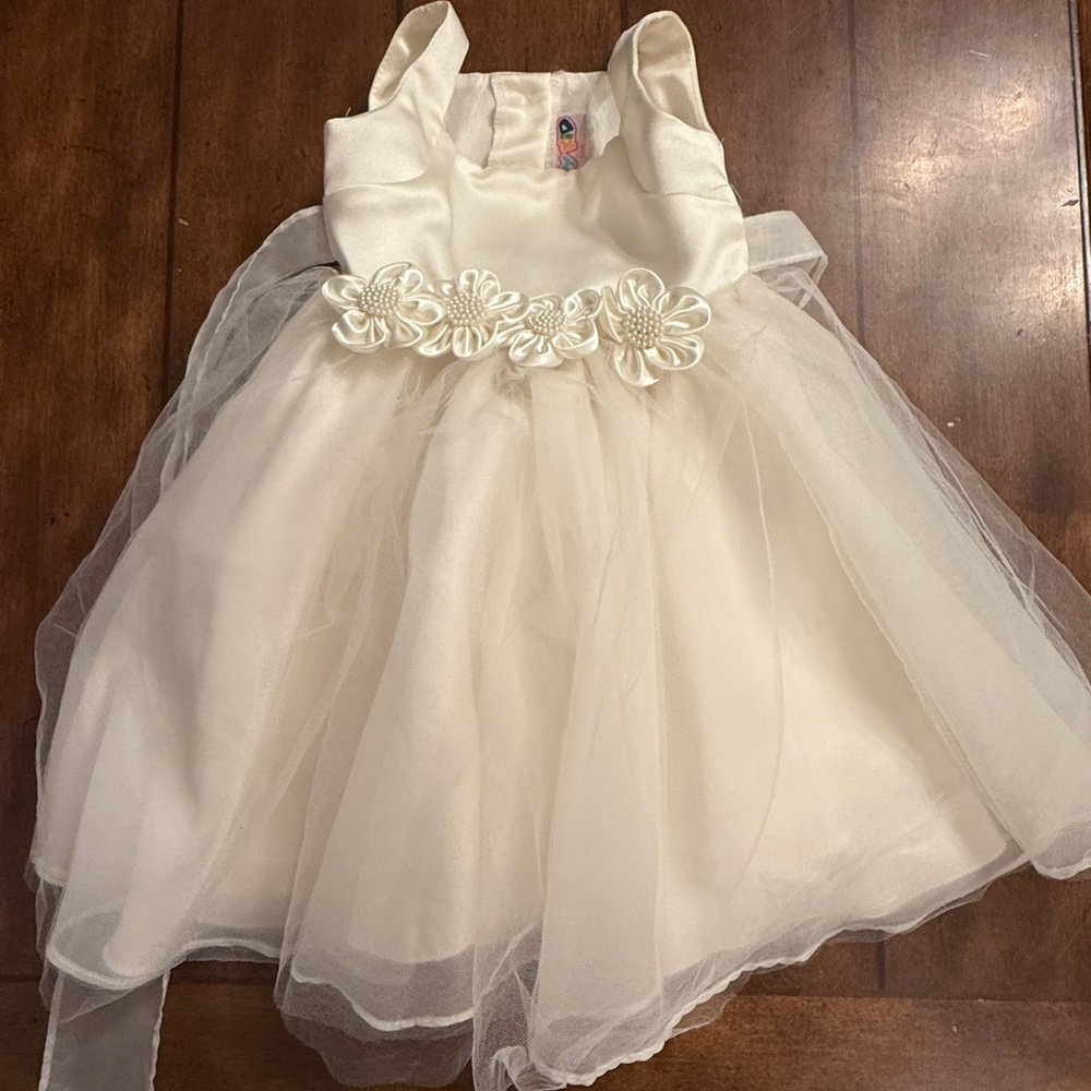 Cream white tank style floral party formal gown baby girl toddler dress 18 month